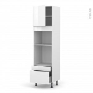 Colonne De Cuisine N1610 Fourmo Encastrable Niche 45 Bora Blanc 1 Porte 2 Tiroirs L60 X H217 X P58 Cm