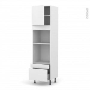 Colonne De Cuisine N1610 Fourmo Encastrable Niche 45 Ginko Blanc 1 Porte 2 Tiroirs L60 X H217 X P58 Cm