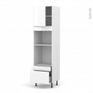 Colonne De Cuisine N1610 Fourmo Encastrable Niche 45 Iris Blanc 1 Porte 2 Tiroirs L60 X H217 X P58 Cm