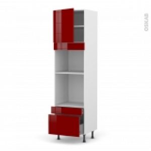 Colonne De Cuisine N1610 Fourmo Encastrable Niche 45 Ivia Rouge 1 Porte 2 Tiroirs L60 X H217 X P58 Cm