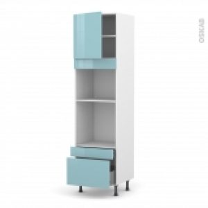Colonne De Cuisine N1610 Fourmo Encastrable Niche 45 Keria Bleu 1 Porte 2 Tiroirs L60 X H217 X P58 Cm