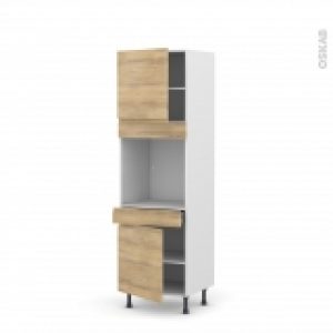 Colonne De Cuisine N1616 Four Encastrable Niche 60 Ipoma Chene Naturel 2 Portes 1 Tiroir L60 X H195 X P58 Cm