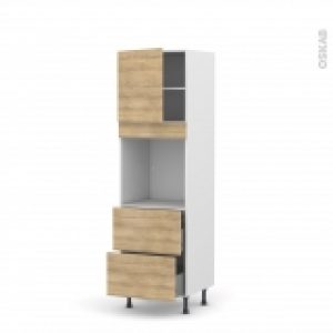 Colonne De Cuisine N1657 Four Encastrable Niche 60 Hosta Chene Naturel 1 Porte 2 Casseroliers L60 X H195 X P58 Cm