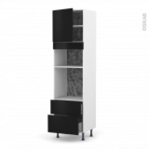 Colonne De Cuisine N1658 Fourmo Encastrable Niche 3638 Ginko Noir 1 Porte 2 Casseroliers L60 X H217 X P58 Cm