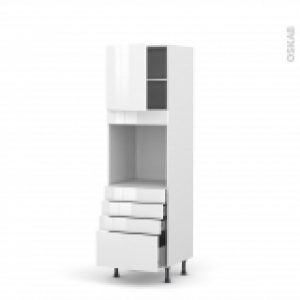 Colonne De Cuisine N1659 Four Encastrable Niche 60 Bora Blanc 1 Porte 4 Tiroirs L60 X H195 X P58 Cm