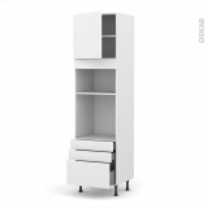Colonne De Cuisine N1659 Fourmo Encastrable Niche 3638 Ginko Blanc 1 Porte 3 Tiroirs L60 X H217 X P58 Cm