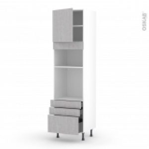 Colonne De Cuisine N1659 Fourmo Encastrable Niche 3638 Hoda Beton 1 Porte 3 Tiroirs L60 X H217 X P58 Cm