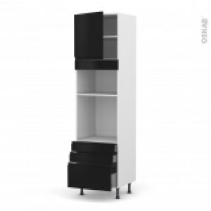 Colonne De Cuisine N1659 Fourmo Encastrable Niche 3638 Ipoma Noir Mat 1 Porte 3 Tiroirs L60 X H217 X P58 Cm