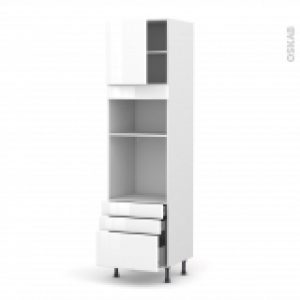 Colonne De Cuisine N1659 Fourmo Encastrable Niche 3638 Iris Blanc 1 Porte 3 Tiroirs L60 X H217 X P58 Cm