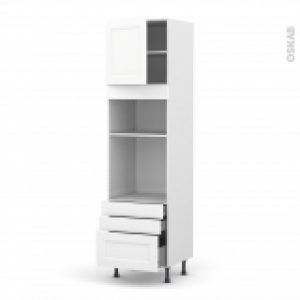 Colonne De Cuisine N1659 Fourmo Encastrable Niche 3638 Static Blanc 1 Porte 3 Tiroirs L60 X H217 X P58 Cm