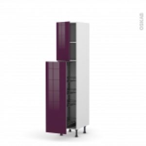 Colonne De Cuisine N1926 Armoire De Rangement Keria Aubergine 4 Paniers Plateaux L40 X H195 X P58 Cm