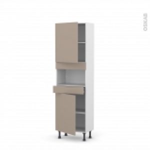 Colonne De Cuisine N2121 Mo Encastrable Niche 3638 Ginko Taupe 2 Portes 1 Tiroir L60 X H195 X P37 Cm