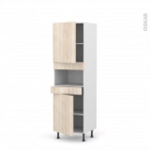 Colonne De Cuisine N2121 Mo Encastrable Niche 3638 Ikoro Chene Clair 2 Portes 1 Tiroir L60 X H195 X P58 Cm