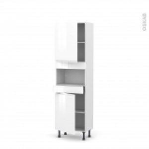 Colonne De Cuisine N2121 Mo Encastrable Niche 3638 Ipoma Blanc Brillant 2 Portes 1 Tiroir L60 X H195 X P37 Cm