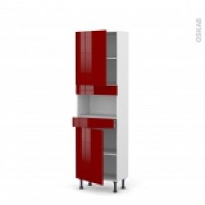 Colonne De Cuisine N2121 Mo Encastrable Niche 3638 Ivia Rouge 2 Portes 1 Tiroir L60 X H195 X P37 Cm