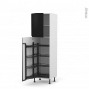 Colonne De Cuisine N2127 Armoire De Rangement Ipoma Noir Mat 8 Paniers Plateaux L60 X H195 X P58 Cm