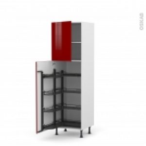 Colonne De Cuisine N2127 Armoire De Rangement Ivia Rouge 8 Paniers Plateaux L60 X H195 X P58 Cm