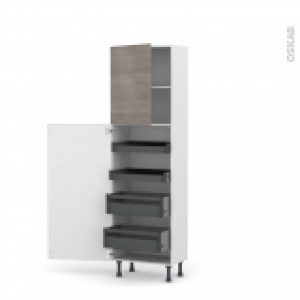 Colonne De Cuisine N2127 Armoire De Rangement Stilo Noyer Naturel 4 Tiroirs A L Anglaise L60 X H195 X P37 Cm