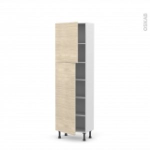 Colonne De Cuisine N2127 Armoire Etagere Stilo Noyer Blanchi 2 Portes L60 X H195 X P37 Cm