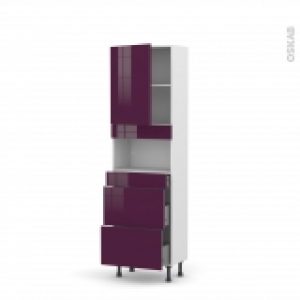 Colonne De Cuisine N2157 Mo Encastrable Niche 3638 Keria Aubergine 1 Porte 3 Tiroirs L60 X H195 X P37 Cm