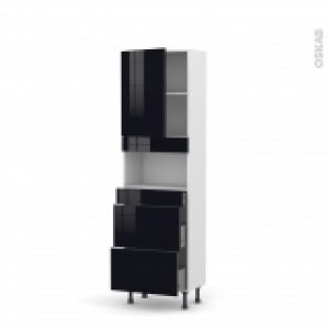Colonne De Cuisine N2157 Mo Encastrable Niche 3638 Keria Noir 1 Porte 3 Tiroirs L60 X H195 X P37 Cm