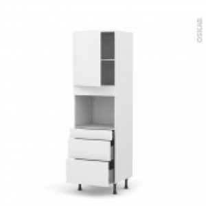 Colonne De Cuisine N2158 Four Encastrable Niche 45 Ginko Blanc 1 Porte 3 Tiroirs L60 X H195 X P58 Cm