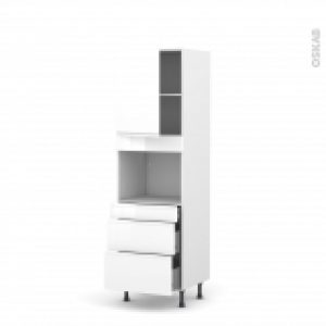 Colonne De Cuisine N2158 Four Encastrable Niche 45 Ipoma Blanc Brillant 1 Porte 3 Tiroirs L60 X H195 X P58 Cm