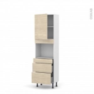 Colonne De Cuisine N2158 Four Encastrable Niche 45 Stilo Noyer Blanchi 1 Porte 3 Tiroirs L60 X H195 X P37 Cm