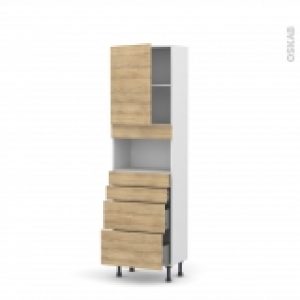Colonne De Cuisine N2158 Mo Encastrable Niche 3638 Hosta Chene Naturel 1 Porte 4 Tiroirs L60 X H195 X P37 Cm