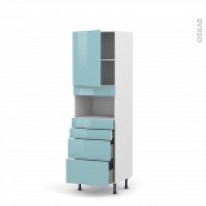 Colonne De Cuisine N2158 Mo Encastrable Niche 3638 Keria Bleu 1 Porte 4 Tiroirs L60 X H195 X P58 Cm