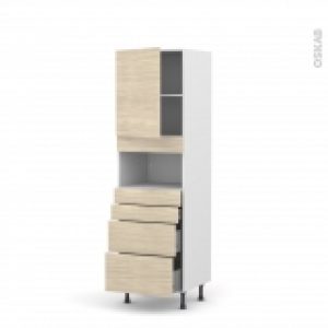 Colonne De Cuisine N2158 Mo Encastrable Niche 3638 Stilo Noyer Blanchi 1 Porte 4 Tiroirs L60 X H195 X P58 Cm