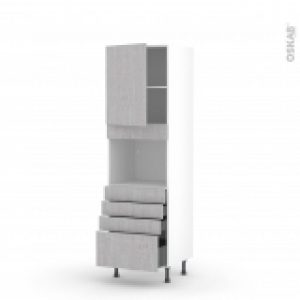 Colonne De Cuisine N2159 Four Encastrable Niche 45 Hoda Beton 1 Porte 4 Tiroirs L60 X H195 X P58 Cm