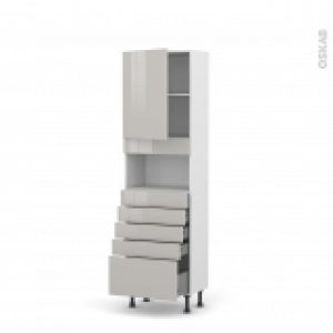 Colonne De Cuisine N2159 Mo Encastrable Niche 3638 Ivia Gris 1 Porte 5 Tiroirs L60 X H195 X P37 Cm