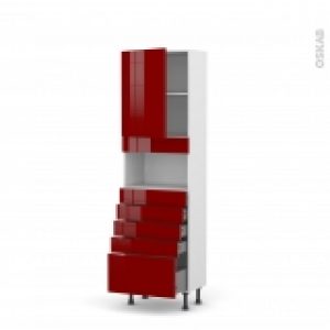 Colonne De Cuisine N2159 Mo Encastrable Niche 3638 Ivia Rouge 1 Porte 5 Tiroirs L60 X H195 X P37 Cm