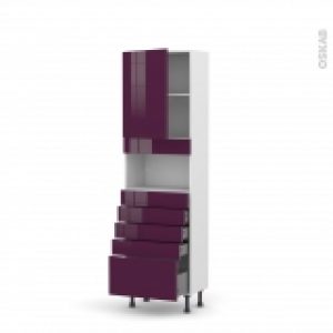 Colonne De Cuisine N2159 Mo Encastrable Niche 3638 Keria Aubergine 1 Porte 5 Tiroirs L60 X H195 X P37 Cm