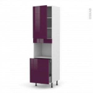 Colonne De Cuisine N2416 Four Encastrable Niche 60 Keria Aubergine 1 Porte 1 Porte Coulissante L60 X H217 X P58 Cm