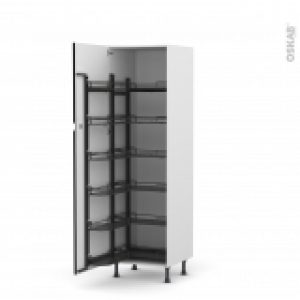 Colonne De Cuisine N2721 Armoire De Rangement Ipoma Noir Mat 12 Paniers Plateaux L60 X H195 X P58 Cm
