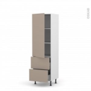 Colonne De Cuisine N2757 Armoire Etagere Ginko Taupe 2 Tiroirs Casserolier L60 X H195 X P58 Cm