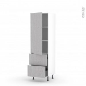Colonne De Cuisine N2757 Armoire Etagere Hoda Beton 2 Tiroirs Casserolier L60 X H195 X P58 Cm