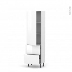 Colonne De Cuisine N2757 Armoire Etagere Iris Blanc 2 Casseroliers L60 X H195 X P37 Cm
