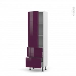 Colonne De Cuisine N2757 Armoire Etagere Keria Aubergine 2 Casseroliers L60 X H195 X P37 Cm