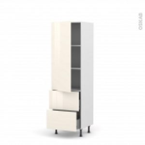 Colonne De Cuisine N2757 Armoire Etagere Keria Ivoire 2 Tiroirs Casserolier L60 X H195 X P58 Cm