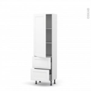 Colonne De Cuisine N2757 Armoire Etagere Static Blanc 2 Casseroliers L60 X H195 X P37 Cm