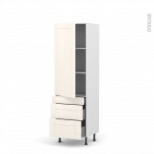 Colonne De Cuisine N2758 Armoire Etagere Filipen Ivoire 3 Tiroirs Casserolier L60 X H195 X P37 Cm