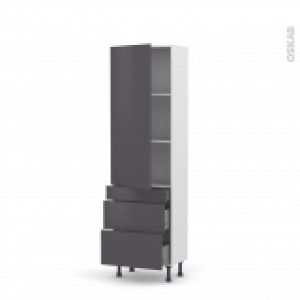 Colonne De Cuisine N2758 Armoire Etagere Ginko Gris 3 Tiroirs Casserolier L60 X H195 X P37 Cm