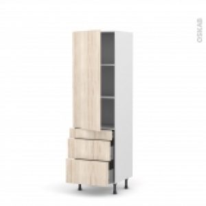 Colonne De Cuisine N2758 Armoire Etagere Ikoro Chene Clair 3 Tiroirs Casserolier L60 X H195 X P58 Cm