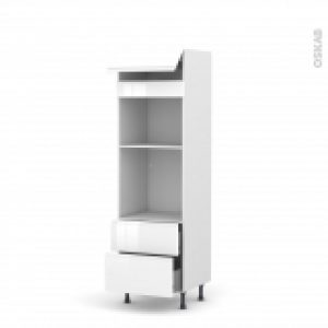 Colonne De Cuisine N558 Fourmo Encastrable Niche 45 Ipoma Blanc Brillant 1 Abattant 2 Casseroliers L60 X H195 X P58 Cm