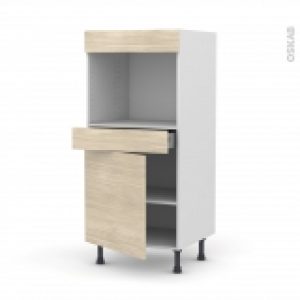 Colonne De Cuisine N56 Four Encastrable Niche 45 Stilo Noyer Blanchi 1 Porte 1 Tiroir L60 X H125 X P58 Cm