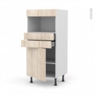 Colonne De Cuisine N56 Mo Encastrable Niche 3638 Ikoro Chene Clair 1 Porte 2 Tiroirs L60 X H125 X P58 Cm