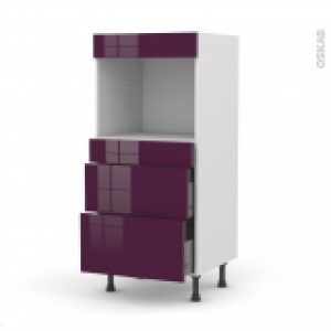 Colonne De Cuisine N58 Four Encastrable Niche 45 Keria Aubergine 3 Tiroirs L60 X H125 X P58 Cm